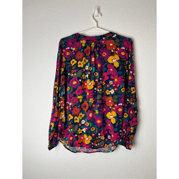 Talbots Shirt Womens Small Multicolor Floral Long Sleeve Button Blouse Rayon Top - Picture 5 of 7